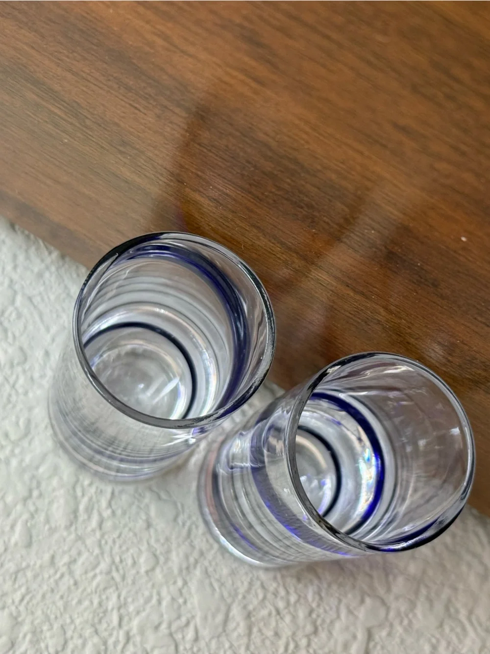 Pair of Pier 1 Iconic Swirline Cobalt Shot Glasses Retired EUC 3 1/2 in tall